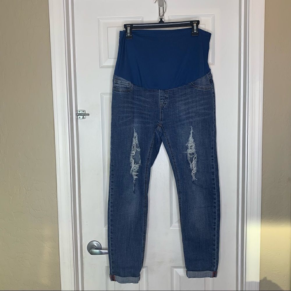 Angel Kiss Maternity Jeans Size XL Distressed Full Belly Panel